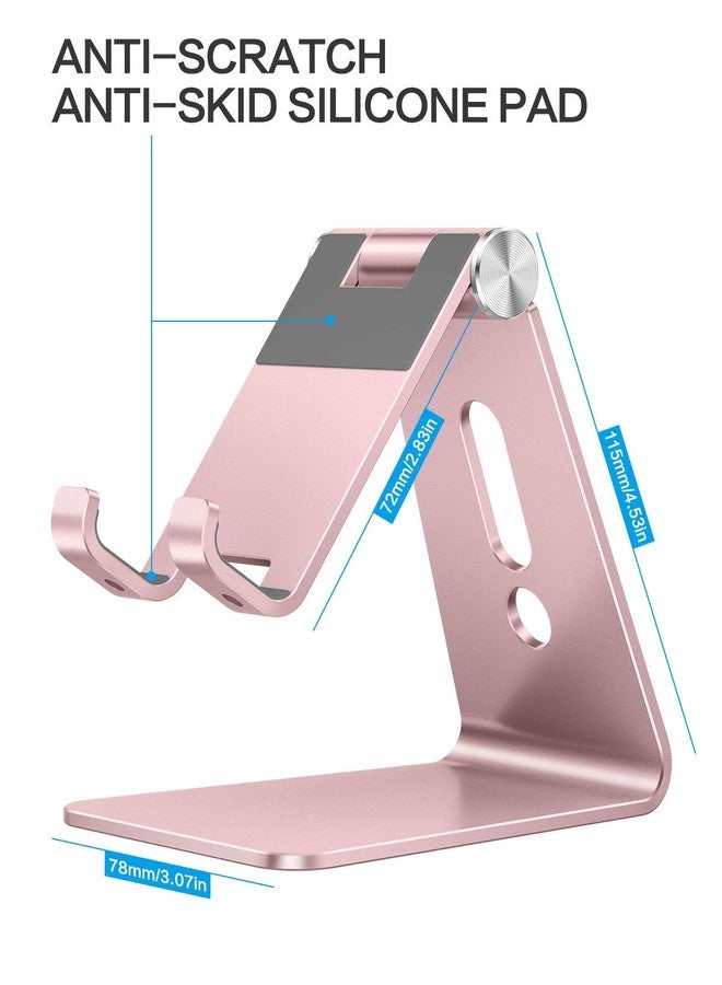 OMOTON Adjustable Cell Phone Stand, C2 Aluminum Desktop Phone Holder Dock Compatible with iPhone 15 14 13 Xs XR 8 Plus 7 6, Samsung Galaxy, Google Pixel, Android Phones, Rose Gold - Image 4
