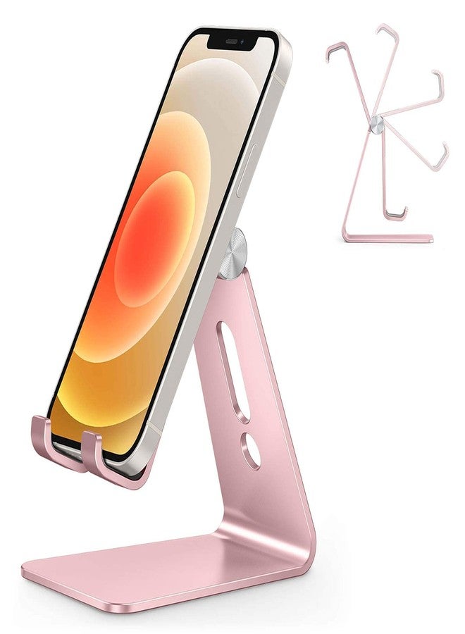 OMOTON Adjustable Cell Phone Stand, C2 Aluminum Desktop Phone Holder Dock Compatible with iPhone 15 14 13 Xs XR 8 Plus 7 6, Samsung Galaxy, Google Pixel, Android Phones, Rose Gold - Image 1