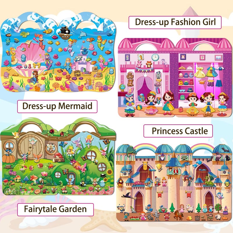 Kalysky Dress Up Sticker Books for Girls Ages 2-4 4-8, Reusable Puffy 3D Sticker Books for Toddlers 2-4 Years, Include Princess Mermaid Fairy and Fashion Girl,Activity Book for Toddlers 1-3 - Image 3