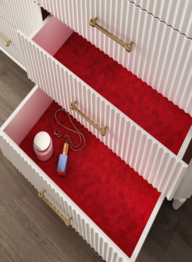 Decotalk Velvet Drawer Liners for Cabinets Adhesive Shelf Liner Red Felt Shelf Liners Self Adhesive Velvets Lining 15.7x120 Inch Red Felt Fabric Drawer Lining Velvet Contact Paper for Cabinets - Image 3