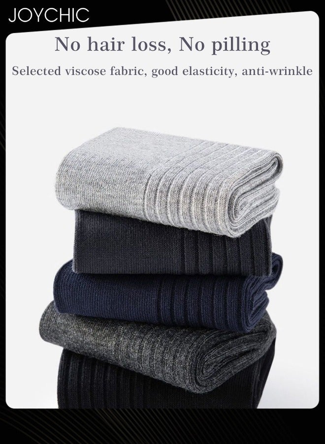 NIBEMINENT Pair of 5 Men's Double-needle Mid-calf Socks Pure Cotton Breathable Sweat-absorbent Business for All Seasons Autumn and Winter Multicolor - Image 3