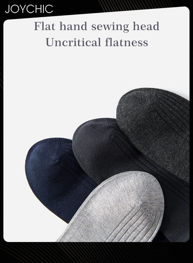 NIBEMINENT Pair of 5 Men's Double-needle Mid-calf Socks Pure Cotton Breathable Sweat-absorbent Business for All Seasons Autumn and Winter Multicolor - Image 2