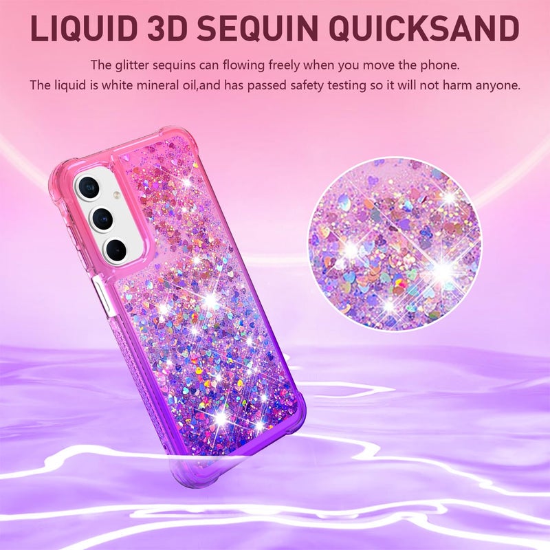 CAIYUNL for Samsung Galaxy A15 5G Case with Screen Protector, Women Girls Glitter Bling Liquid Floating Cute Phone Case Soft TPU Silicone Shockproof Protective Cover for Samsung A15 5G -Pink Purple - Image 2