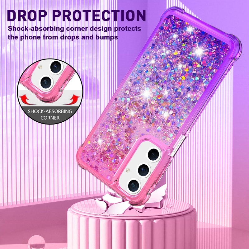 CAIYUNL for Samsung Galaxy A15 5G Case with Screen Protector, Women Girls Glitter Bling Liquid Floating Cute Phone Case Soft TPU Silicone Shockproof Protective Cover for Samsung A15 5G -Pink Purple - Image 4