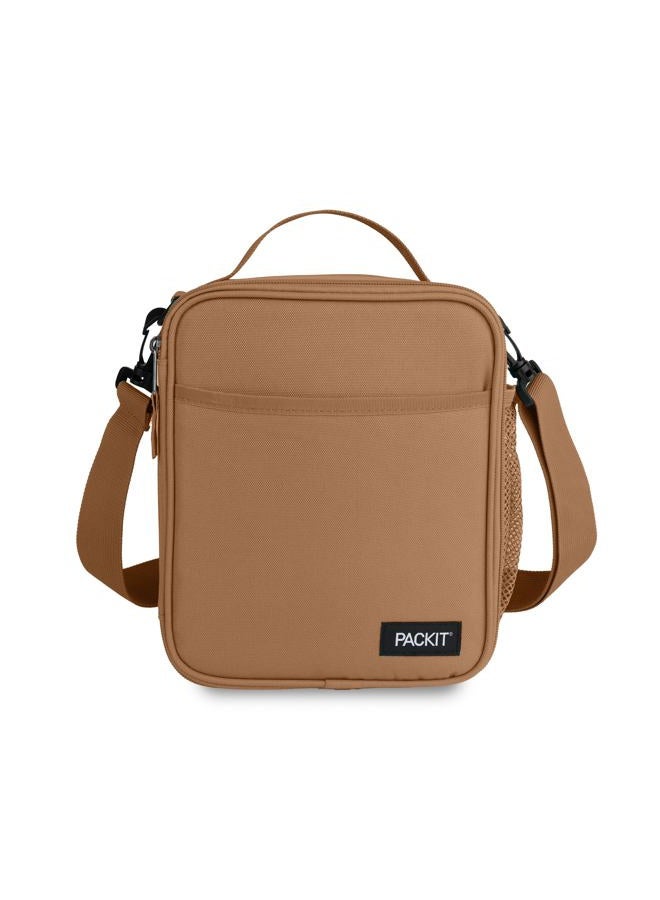 PACKIT ® Freezable Crossbody Lunch Box, Almond, Built with ECOFREEZE® Technology, Fully Freezable, Collapsible, Reusable, With Top Handle, Front Slip Pocket. Effortlessly Carry, Fresh Every Time. - Image 1