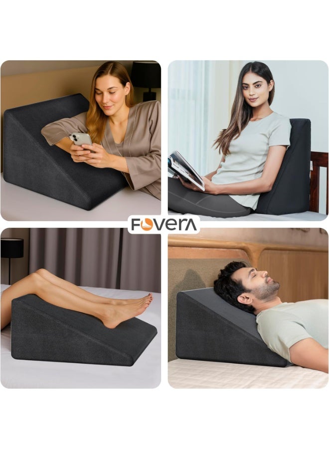 فوفيرا وسادة إسفينية للسرير، دعامة ظهر من إسفنج الذاكرة التقويمي للسرير، لعلاج ارتجاع المريء، والشخير، ومرض الارتجاع المعدي المريئي، ورفع الساق (رمادي غامق، 18 طول × 17.5 عرض × 11 ارتفاع بوصة) - Image 5