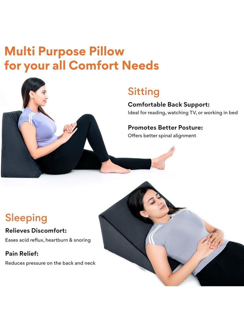 FOverA Wedge Cushion Pillow for Bed, Orthopedic Memory Foam Back Support for Bed, for Acid Reflux, Snoring, GERD, Leg Elevation (Dark Grey, 18L x 17.5W x 11H Inch) - Image 3