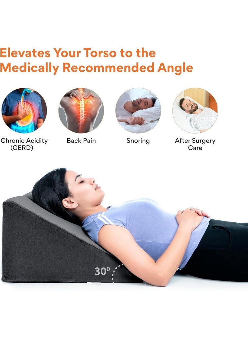 FOverA Wedge Cushion Pillow for Bed, Orthopedic Memory Foam Back Support for Bed, for Acid Reflux, Snoring, GERD, Leg Elevation (Dark Grey, 18L x 17.5W x 11H Inch) - Image 4