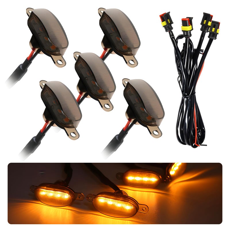 MTRPS 5PCS Car Front Grille Light, Bright Amber Lens LED Grill Trim Lamp with Wiring Harness, Waterproof Front Grill Light Compatible with F350 F250 F150 Raptor Ram-1500 (Black & Yellow) - Image 1