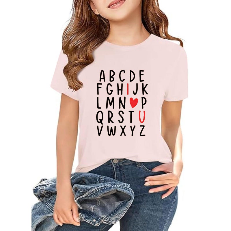 Grezea Kids Valentines Shirtï¼šValentine Cute Love Heart Graphic T-Shirt Valentine's Day Outfit Love Heart Tee Pink - Image 1