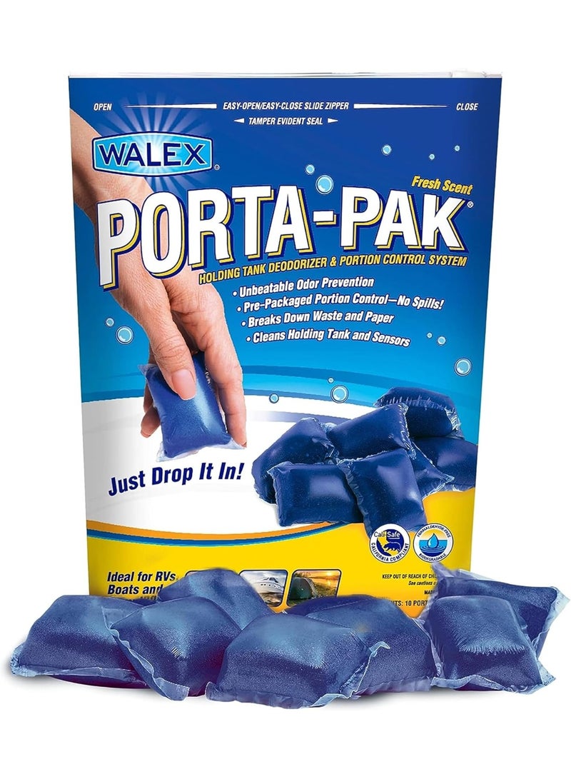WALEX Walex Porta-Pak Black Holding Tank Deodorizer & Portion Control System Drop-Ins - Rapid Breakdown of Waste & Paper, Odor Prevention, Cleans Tank & Sensors - Fresh Scent, 10-Pack  - Image 1