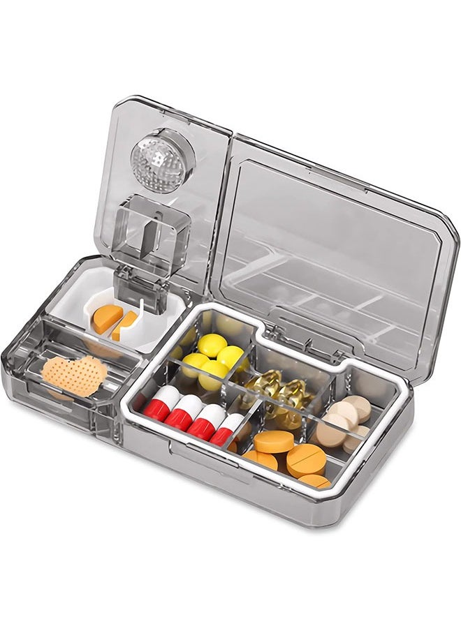 Generic - حافظات حبوب الدواء ومقسماتها، منظم حبوب الدواء مع قاطعة حبوب الدواء وكسارة، 3 في 1 متعددة الوظائف لتقسيم حبوب الدواء وتقطيعها، علبة حبوب الدواء المحمولة للسفر لتخزين حبوب الدواء وطحنها وتقطيعها - Image 1