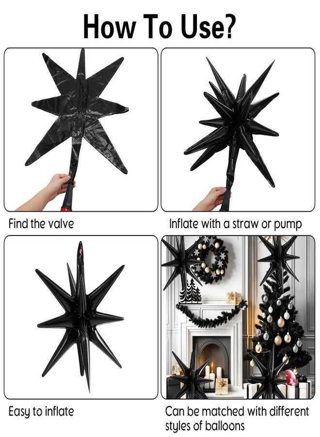Hungdao 6 Pcs Large Star Balloons 27 Inch Starburst Spike Foil Explosion Balloons 14 Point Star Cone for Birthday Wedding Anniversary Halloween Christmas Backdrop Party Decorations(Black) - Image 4