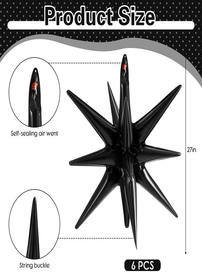 Hungdao 6 Pcs Large Star Balloons 27 Inch Starburst Spike Foil Explosion Balloons 14 Point Star Cone for Birthday Wedding Anniversary Halloween Christmas Backdrop Party Decorations(Black) - Image 2