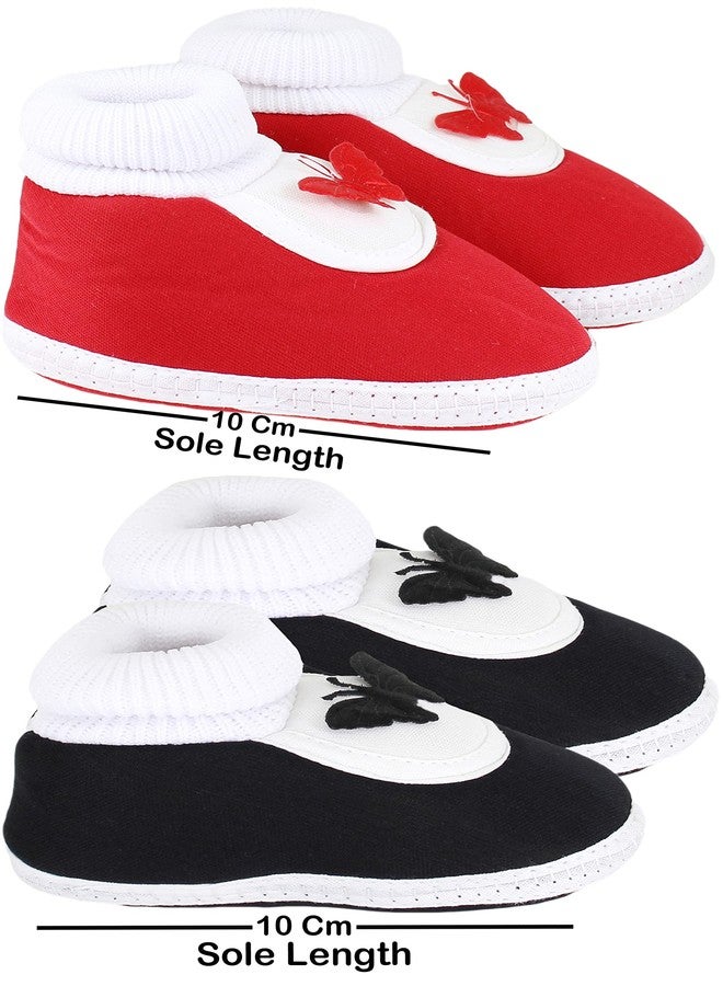 Neska Moda Baby Unisex Set Of 2 Pair Booties for 0 to 6 Months (Red,Black) -BT380andBT382 - Image 2