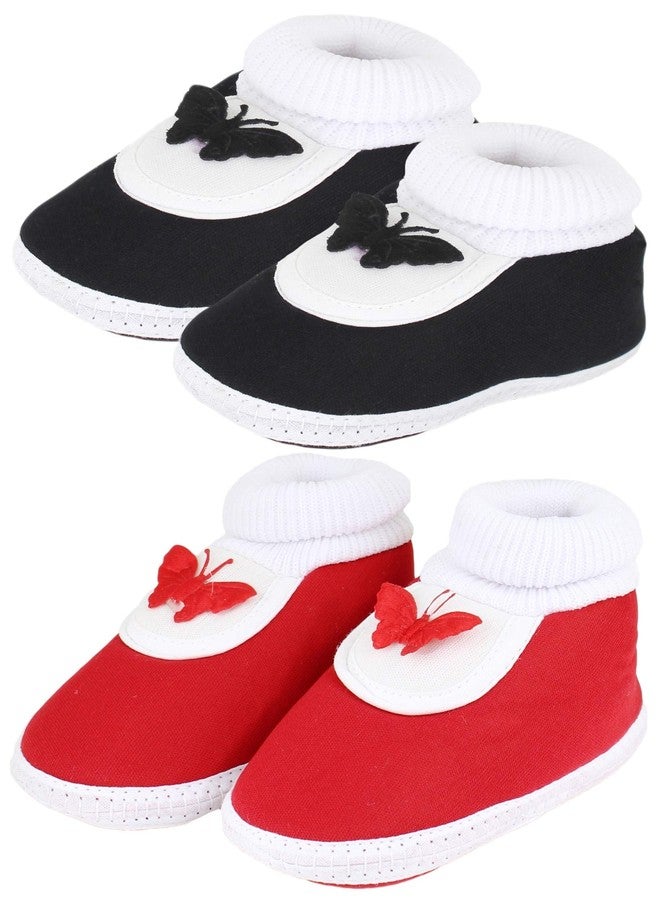 Neska Moda Baby Unisex Set Of 2 Pair Booties for 0 to 6 Months (Red,Black) -BT380andBT382 - Image 1