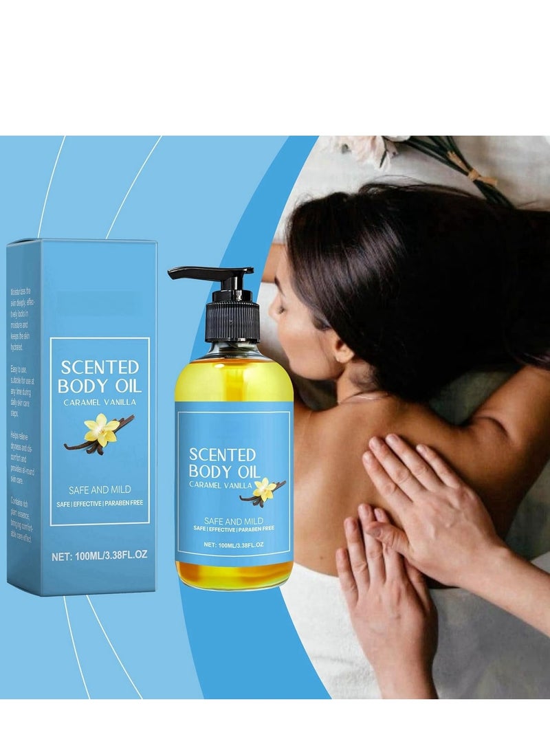 OceAura Body Oil, Caramel Vanilla Scented Moisturizer, Nourishing Body Oil for Women, Vanilla Massage & Skin Care (100ml) - Image 4