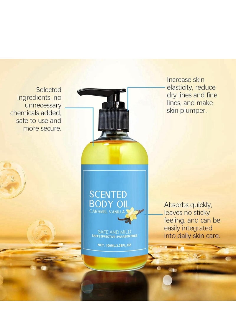 OceAura Body Oil, Caramel Vanilla Scented Moisturizer, Nourishing Body Oil for Women, Vanilla Massage & Skin Care (100ml) - Image 5