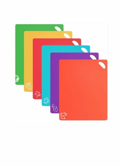KASTWAVE 6 Pack Flexible Plastic Cutting Board Mats Colored Mats With Food Icons BPA-Free Non-Porous Gripped Back and Dishwasher Safe  - Image 1