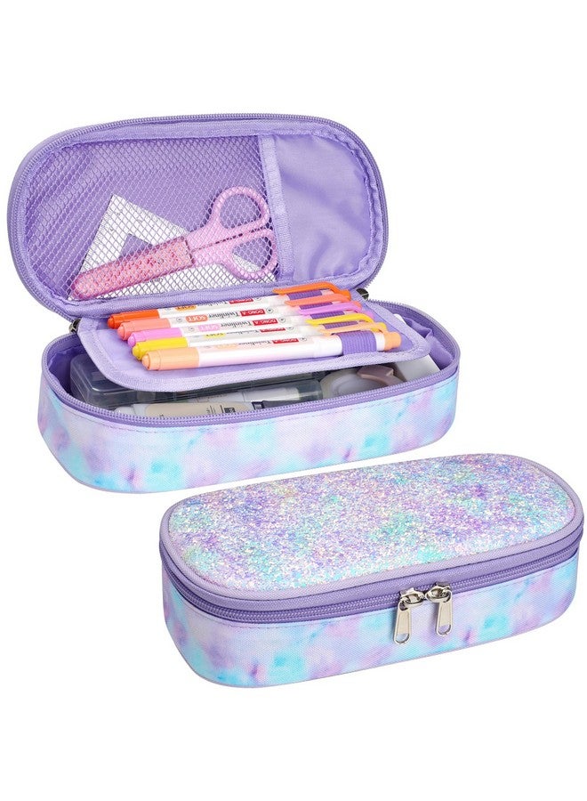 Cambond Pencil Case For Girls - Big Capacity Cute Pencil Case For Kids Teenager Special Pencil Pouch For School Office, Pencil Box Only, Glitter Purple Tie-Dye  - Image 1