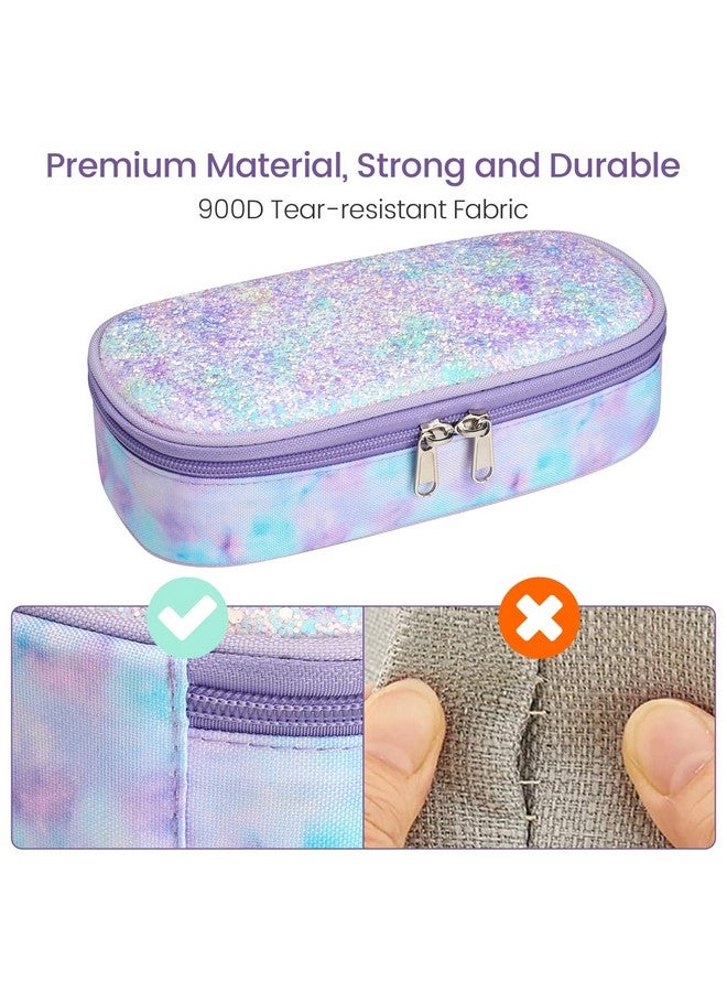 Cambond Pencil Case For Girls - Big Capacity Cute Pencil Case For Kids Teenager Special Pencil Pouch For School Office, Pencil Box Only, Glitter Purple Tie-Dye  - Image 4