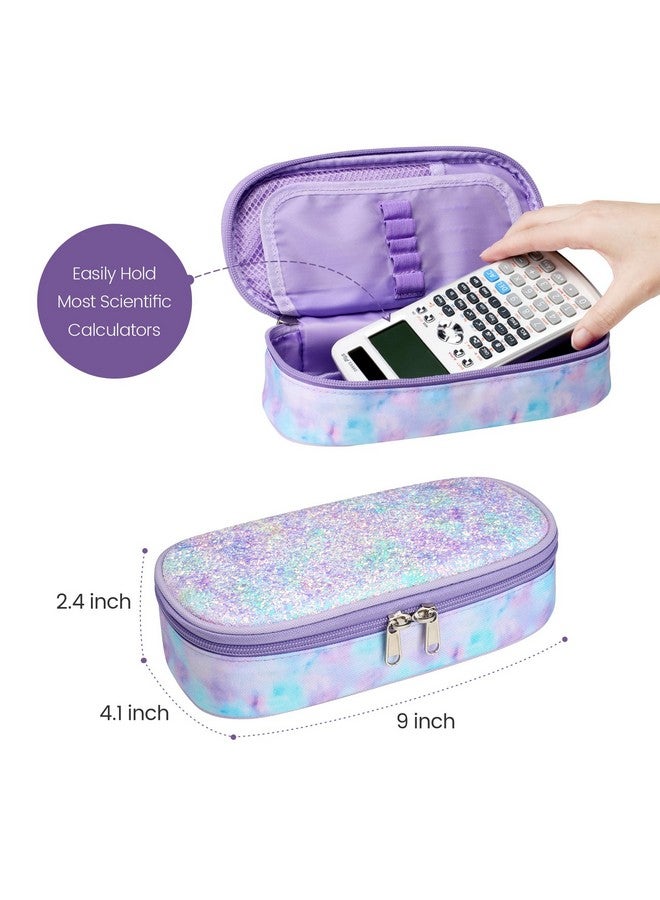 Cambond Pencil Case For Girls - Big Capacity Cute Pencil Case For Kids Teenager Special Pencil Pouch For School Office, Pencil Box Only, Glitter Purple Tie-Dye  - Image 2