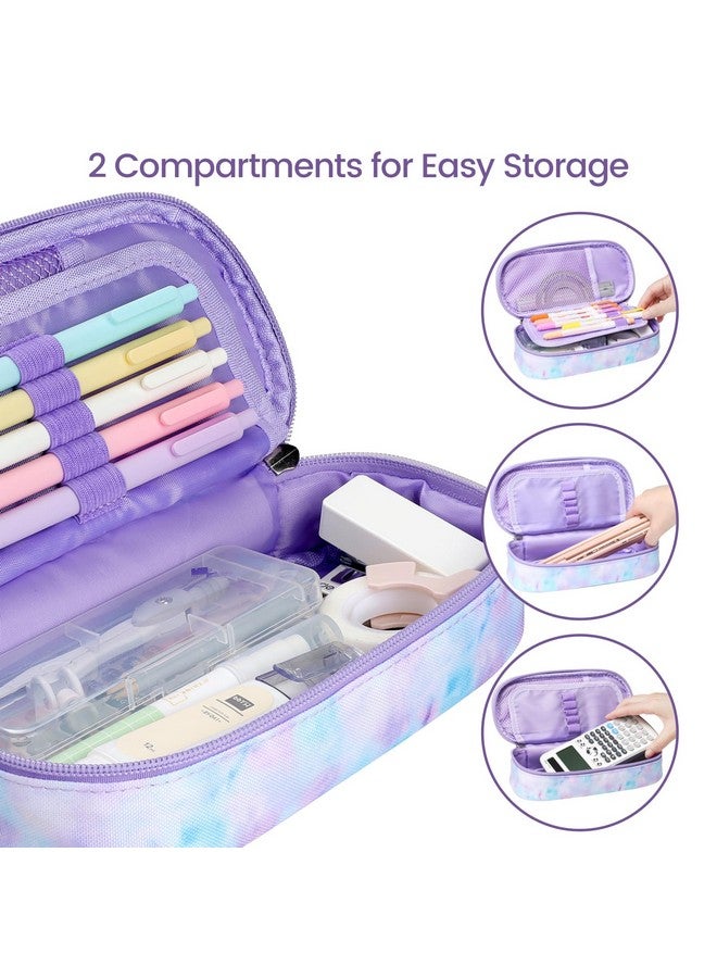 Cambond Pencil Case For Girls - Big Capacity Cute Pencil Case For Kids Teenager Special Pencil Pouch For School Office, Pencil Box Only, Glitter Purple Tie-Dye  - Image 3