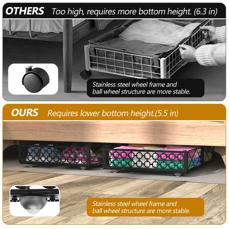 NADAMOO Large Under Bed Storage with Wheels, Low Profile Rolling Under Bed Storage Containersï¼ŒFoldable Metal Under the Bed Organizer Bins for Bedroomï¼Œ2 Packs - Image 5