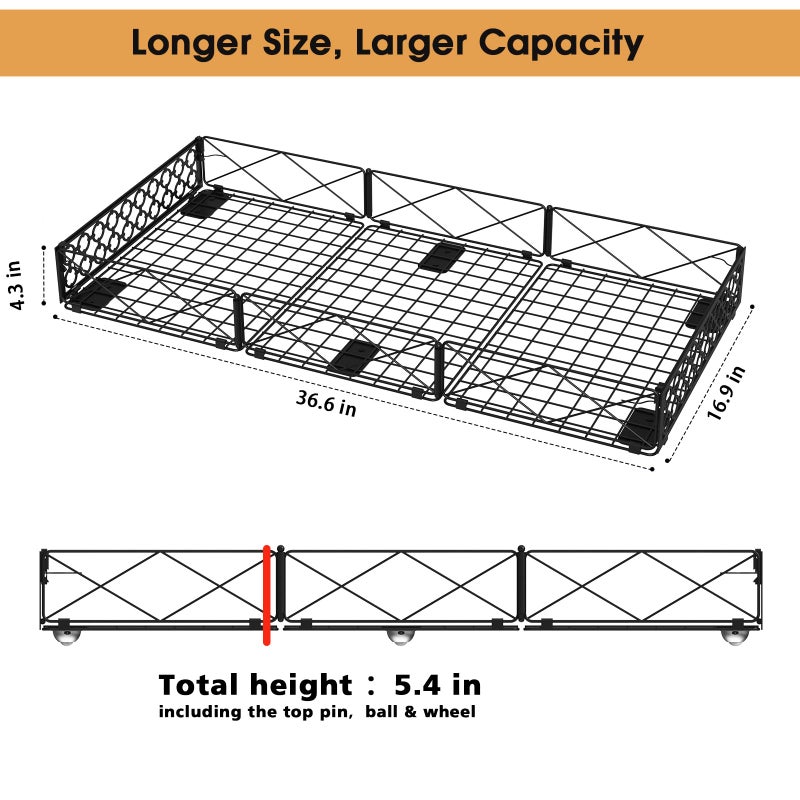 NADAMOO Large Under Bed Storage with Wheels, Low Profile Rolling Under Bed Storage Containersï¼ŒFoldable Metal Under the Bed Organizer Bins for Bedroomï¼Œ2 Packs - Image 2