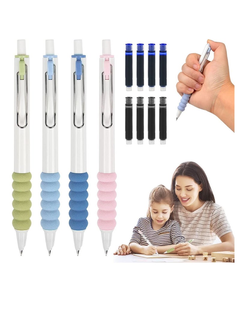 SYOSI 4pcs Retractable Fountain Pens, 0.38mm Fine Nib Refillable Press Fountain Pens, Quick-Drying Fountain Pens for Writing, Journaling, Doodling, Nice Gifts for Students Adults  - Image 1
