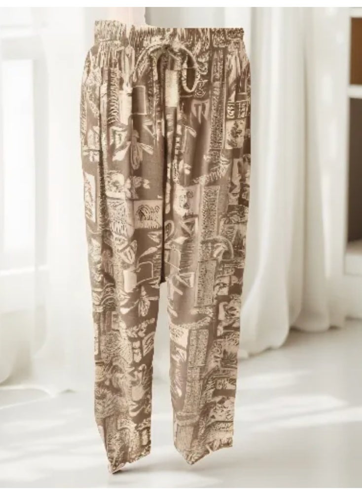 بنطلون واسع الساق مطبوع بمقاسات مختلفة بتصميم عصري وعصري للنساء - Image 1