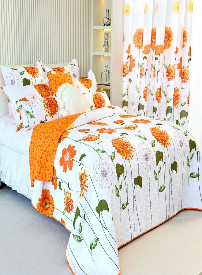 EVENHUG 100% Cotton Quilt Twin Size Orange Sunflower Bedding Set Floral Lightweight Quilt Reversible Coverlet Bedspread with1 Pillow Shams All Seasons 2 Pieces (Orange, Twin) - Image 5