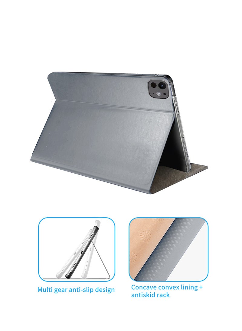 Wtech Apple iPad Pro 13 5G 2024 (7th Generation M4) 13 Inch / Apple iPad Pro 13-inch (M5) Classic PU Leather Trifold Stand Flip Case Cover - Grey - Image 2