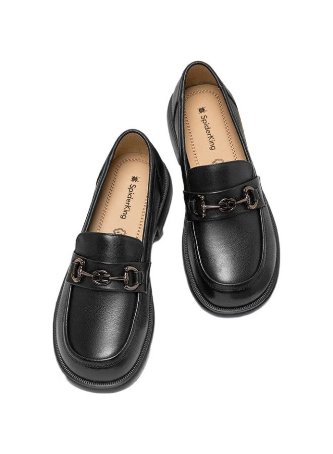 Spider King Loafers For Women, Thick-Soled Horse Bit Buckle, Soft-Soled Casual Slip-On Shoes, British Style Versatile Leather Shoes, Black, Size 36 - Image 2