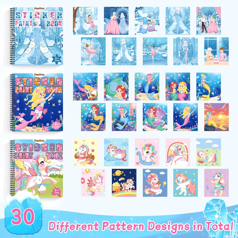 PERRYHOME 3PCS Sticker by Number Paint Books for Girls Ages 4-8, Easter Basket Stuffers, Unicorn Mermaid Frozen Themes Sticker Activity Books, Girls Crafts Party Birthday Gifts Toys - Image 2