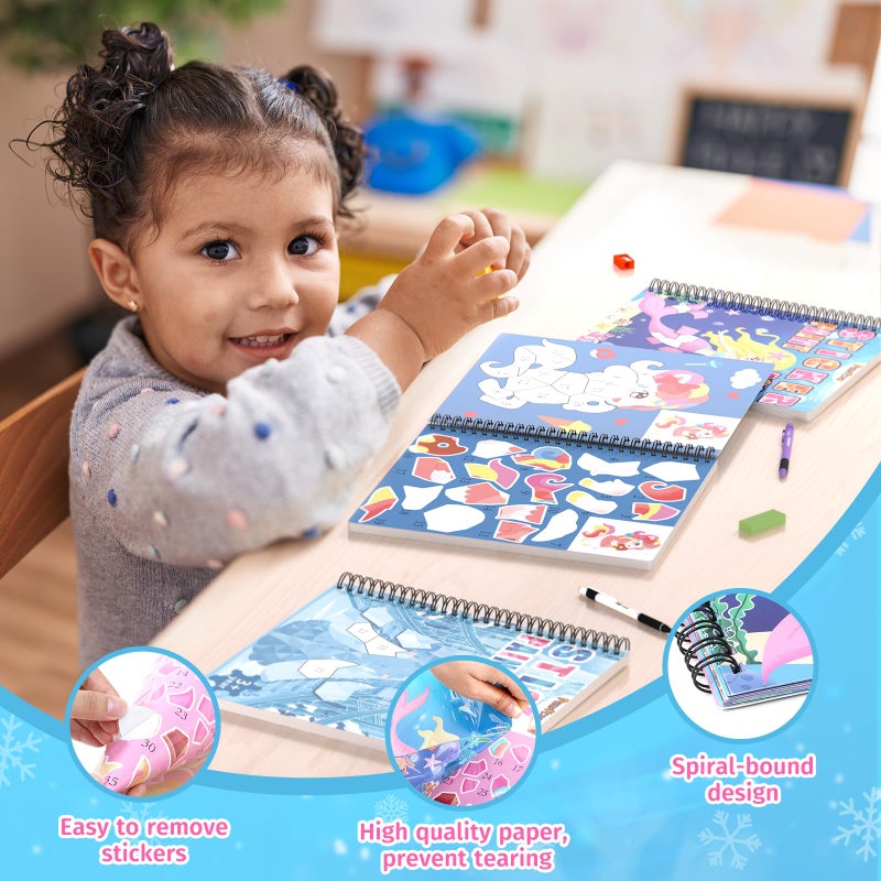 PERRYHOME 3PCS Sticker by Number Paint Books for Girls Ages 4-8, Easter Basket Stuffers, Unicorn Mermaid Frozen Themes Sticker Activity Books, Girls Crafts Party Birthday Gifts Toys - Image 5