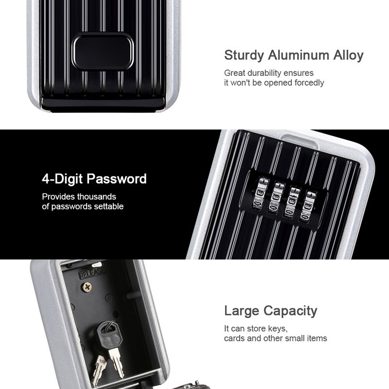 Key Storage Box Wall Mounted with Cover 4-Digit Combination Password Key Safe Lock Box Resettable Code Outdoor Key Hider - Image 5