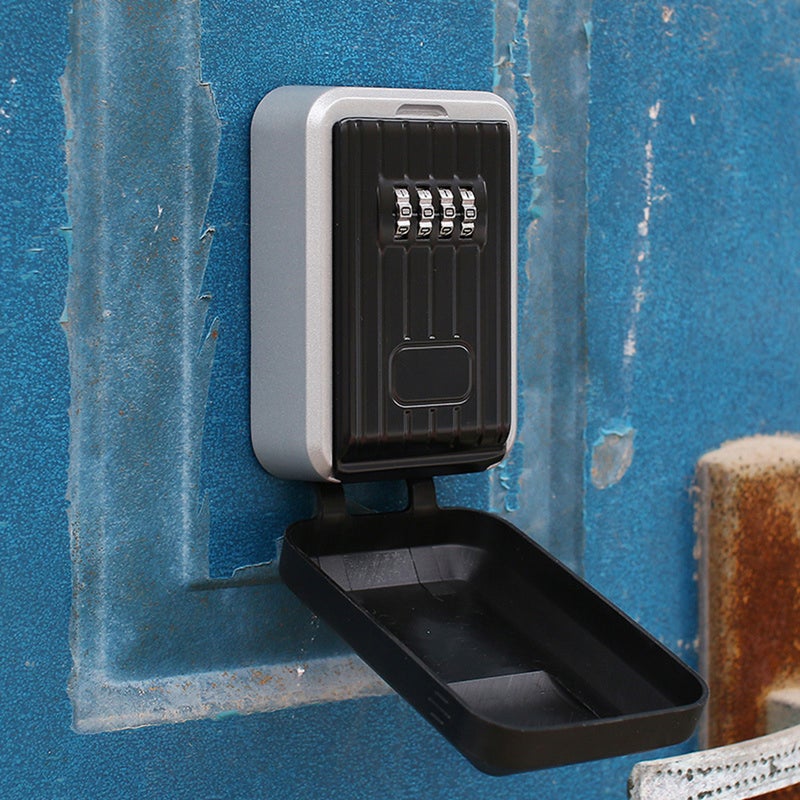 Key Storage Box Wall Mounted with Cover 4-Digit Combination Password Key Safe Lock Box Resettable Code Outdoor Key Hider - Image 3