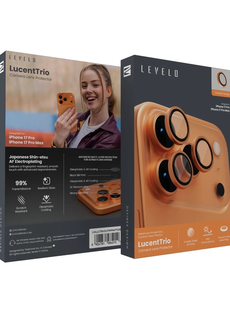 LEVELO iPhone 17 Pro / 17 Pro Max Lens Protector / Scratch Resistant / Lucent Duo Lens Protector With 99% Transmittance / Lens Protector with 2x Titanium Alloy - Orange - Image 5