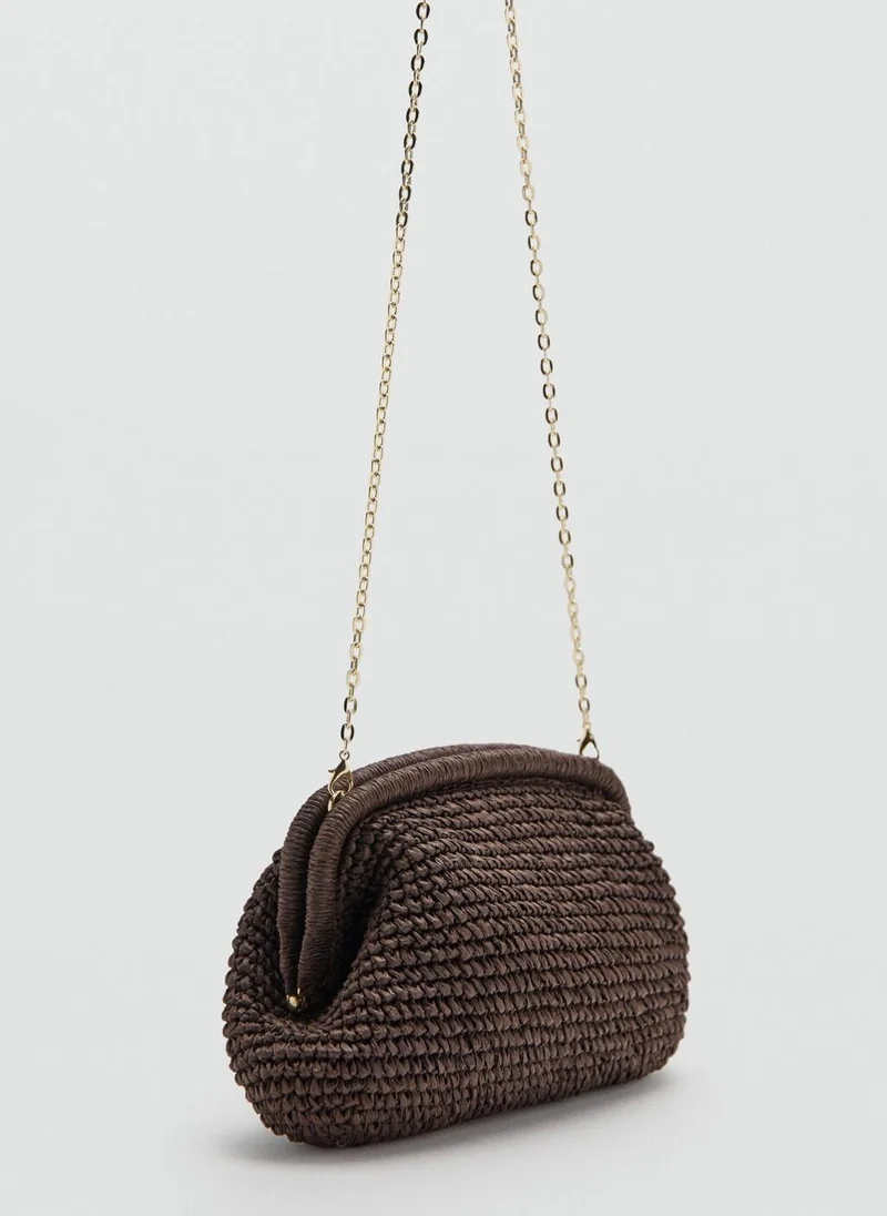 MANGO Natural fiber clutch bag