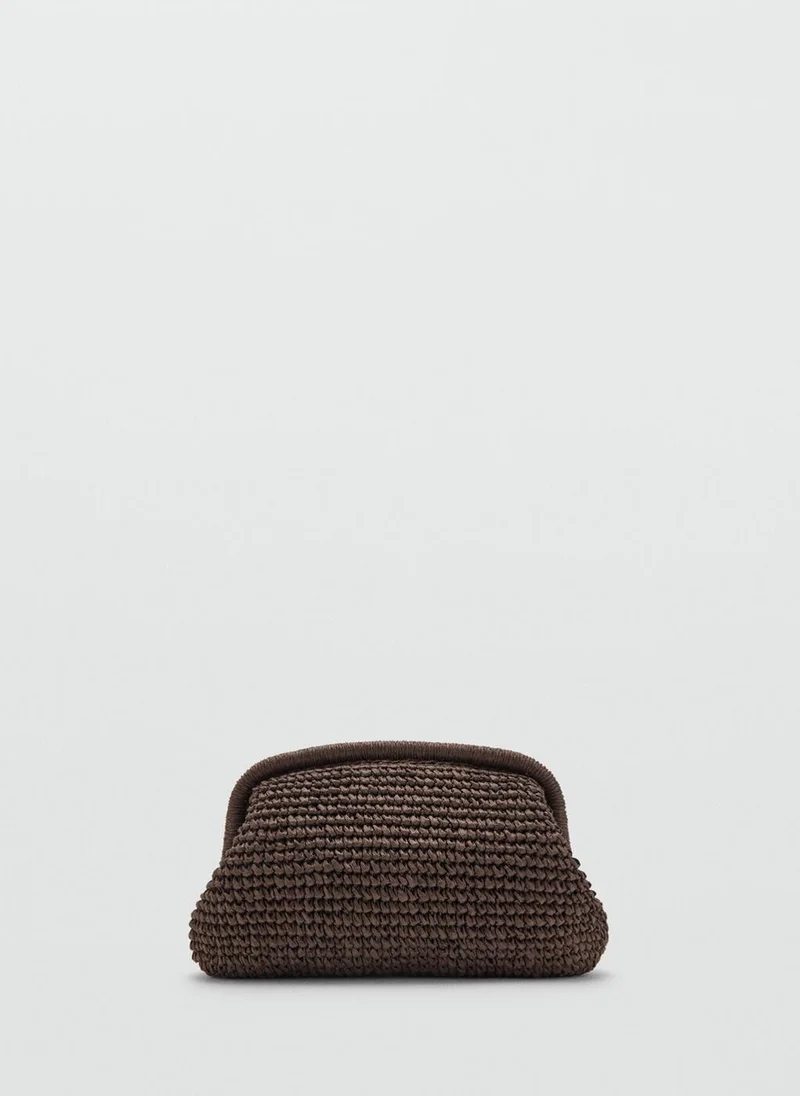 MANGO Natural fiber clutch bag