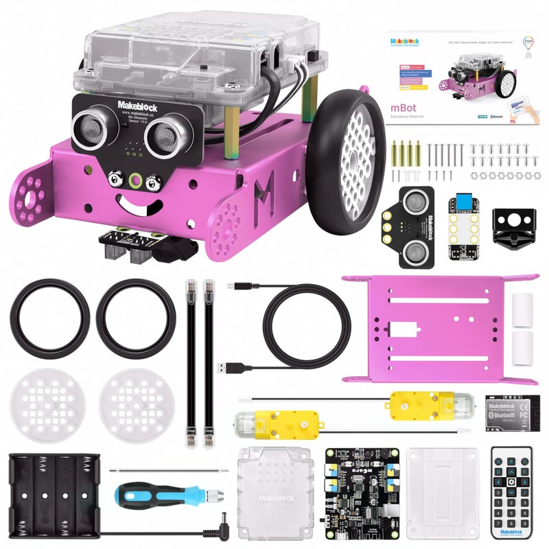 Makeblock Makeblock mBot Robot Kit, STEM Projects for Kids Ages 8-12 Learn to Code with Scratch Arduino, Robot Kit for Kids, STEM Toys for Kids,Computer Programming for Beginners Gift for Boys and Girls 8 Pink  - Image 1
