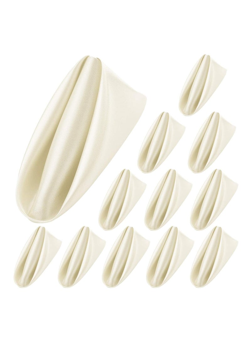 12 Pieces Satin Napkins Soft Washable Reusable Dinner Napkins Square Table Napkins 17 x 17 Inches for Restaurant Weddings Party Dinner Decoration (Ivory) - Image 1