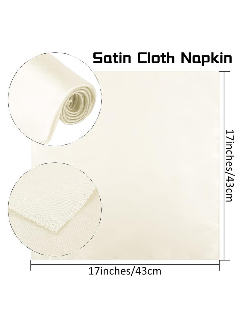 12 Pieces Satin Napkins Soft Washable Reusable Dinner Napkins Square Table Napkins 17 x 17 Inches for Restaurant Weddings Party Dinner Decoration (Ivory) - Image 2