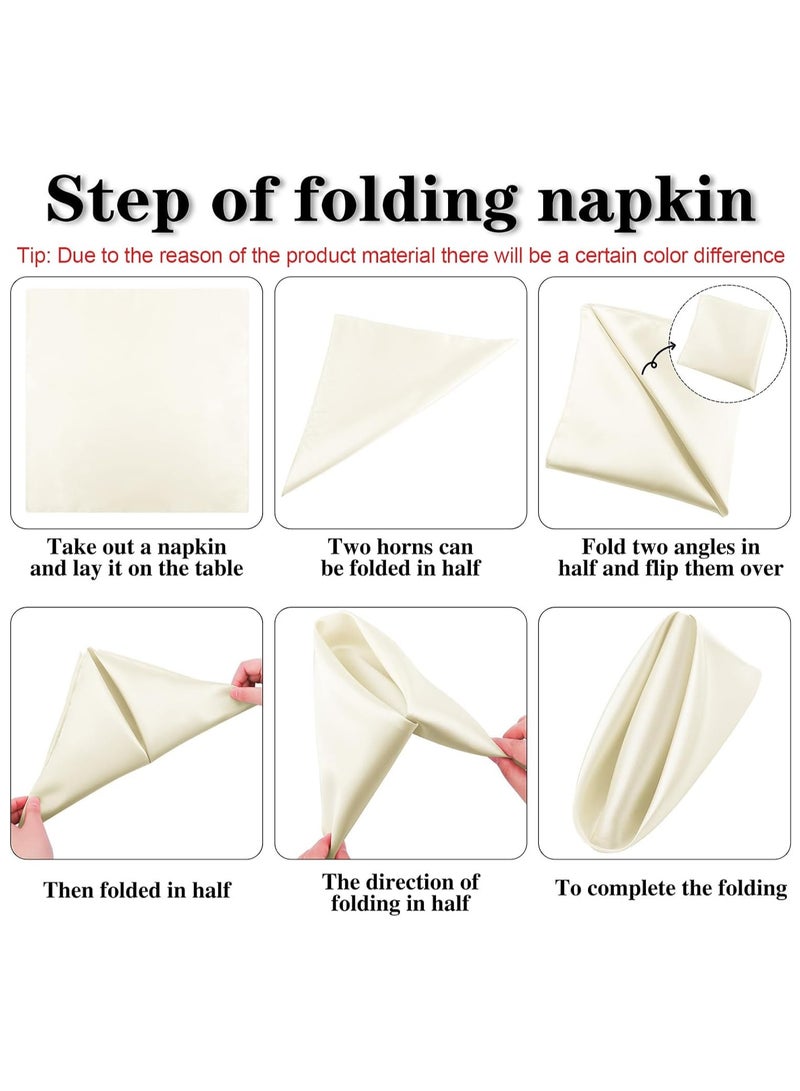12 Pieces Satin Napkins Soft Washable Reusable Dinner Napkins Square Table Napkins 17 x 17 Inches for Restaurant Weddings Party Dinner Decoration (Ivory) - Image 3