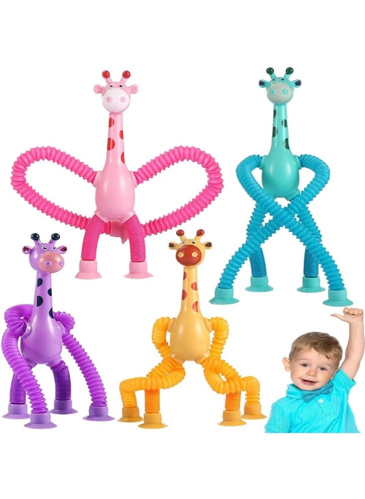 جوين JOYIN 4 قطع من أنابيب البوب ​​مع أكواب شفط وألعاب الزرافة، هدايا حسية لمرضى التوحد، ألعاب فيدجيت للأطفال الصغار والأولاد والبنات من سن 3 إلى 10 سنوات، هدايا حفلات أعياد الميلاد، جوائز سفر للأطفال في الفصل الدراسي - Image 1