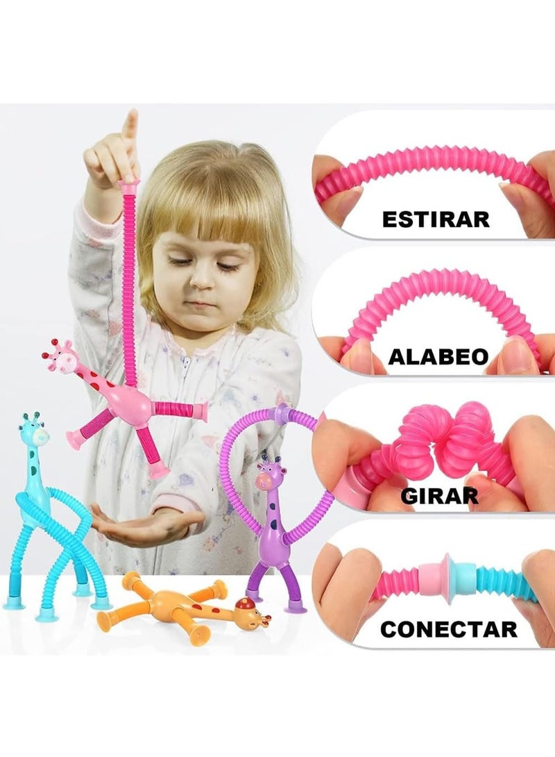 جوين JOYIN 4 قطع من أنابيب البوب ​​مع أكواب شفط وألعاب الزرافة، هدايا حسية لمرضى التوحد، ألعاب فيدجيت للأطفال الصغار والأولاد والبنات من سن 3 إلى 10 سنوات، هدايا حفلات أعياد الميلاد، جوائز سفر للأطفال في الفصل الدراسي - Image 3