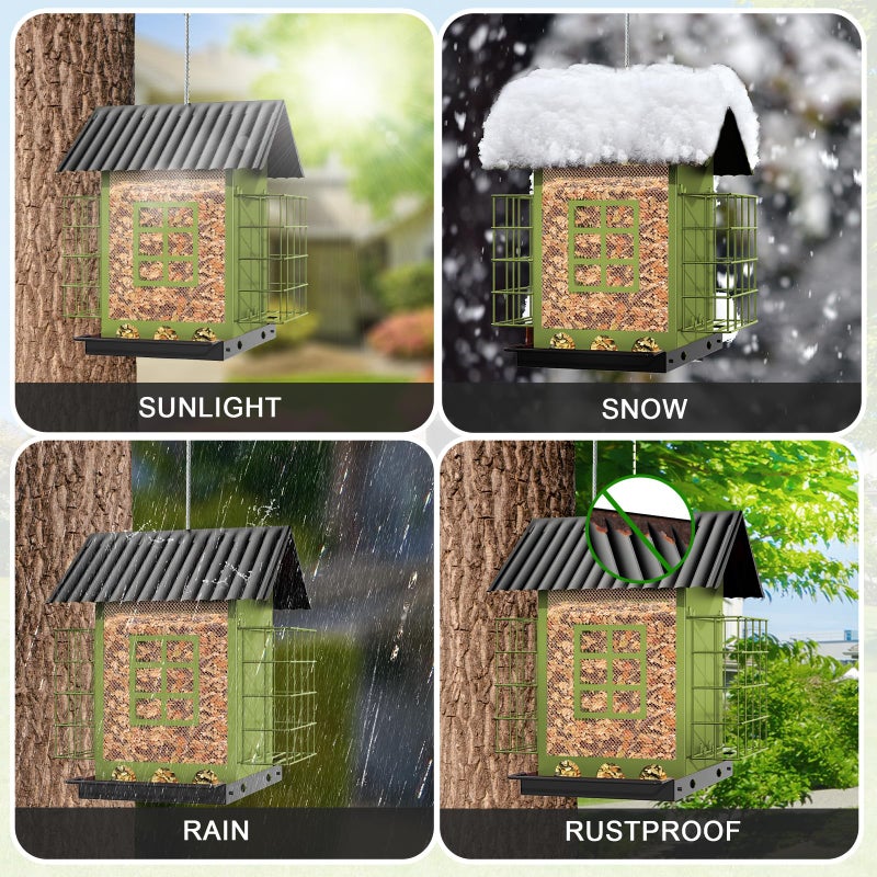 FlowaFoli Bird Feeders for Outdoors Hanging, Metal Bird Feeder with Double Suet Cage Cake, Large Capacity, Birdfeeders Sturdy & Weatherproof, Easy to Clean & Refill, Great for Attracting Wild Birds - Image 3