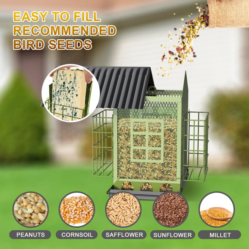 FlowaFoli Bird Feeders for Outdoors Hanging, Metal Bird Feeder with Double Suet Cage Cake, Large Capacity, Birdfeeders Sturdy & Weatherproof, Easy to Clean & Refill, Great for Attracting Wild Birds - Image 4