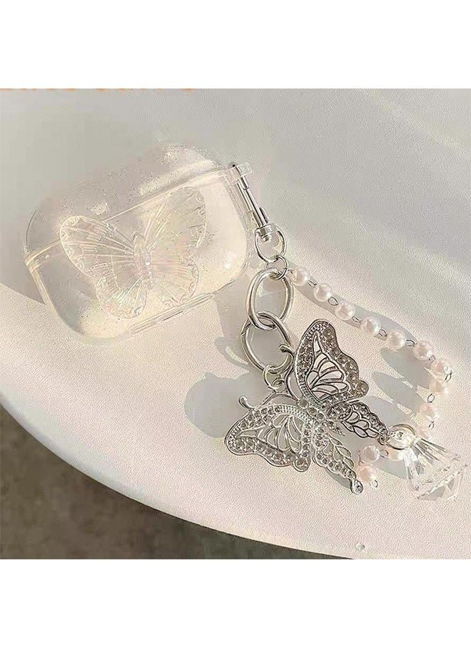 Generic - Compatible with AirPods 3 Case Cover, 3rd Generation 2021, with Cute 3D Clear Glitter Butterfly Design Smooth Soft TPU Cover Case for Airpods 3, Pretty Design Bling Shiny Stylish with Keychain - Image 1
